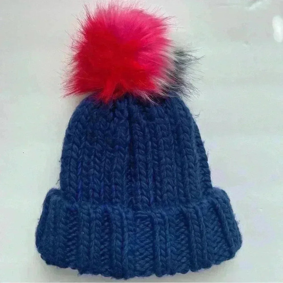 Boden Blue,Pink,White and Red Pom‎ Pom Knit Ribbed Beanie Size XS Stretch - Picture 4 of 8